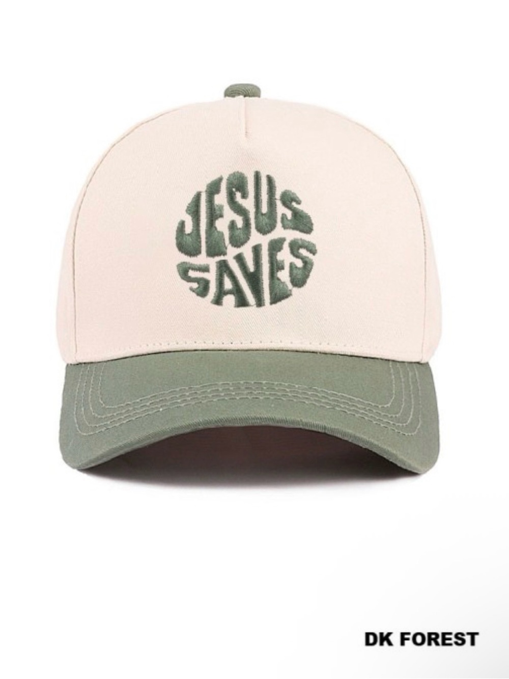 Embroidered "Jesus Saves" Baseball Cap - Cream & Olive